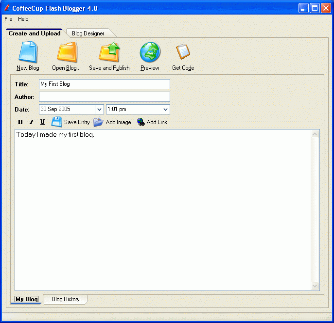 CoffeeCup Flash Blogger Screenshot